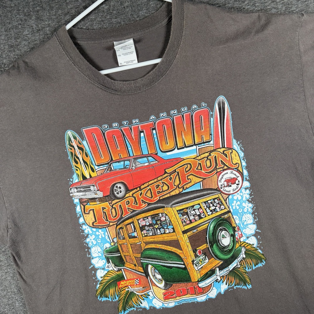 Gildan Shirt Mens XL Gray Daytona Turkey Run Car Show Hot Rod 2011 Event Florida